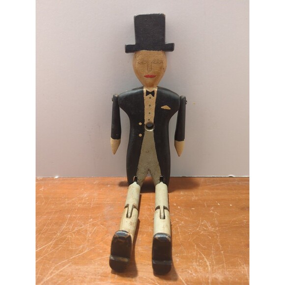 19th Century Folk Art Carved Wood Dancing Dan Articulated Jig Doll Hand Painted - Picture 2 of 11